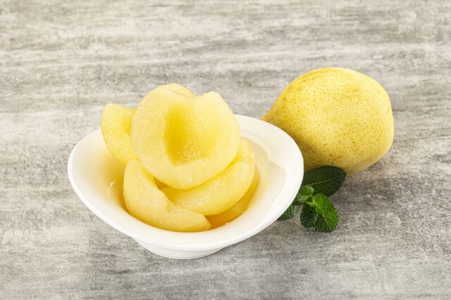 Canned Juicy pears.