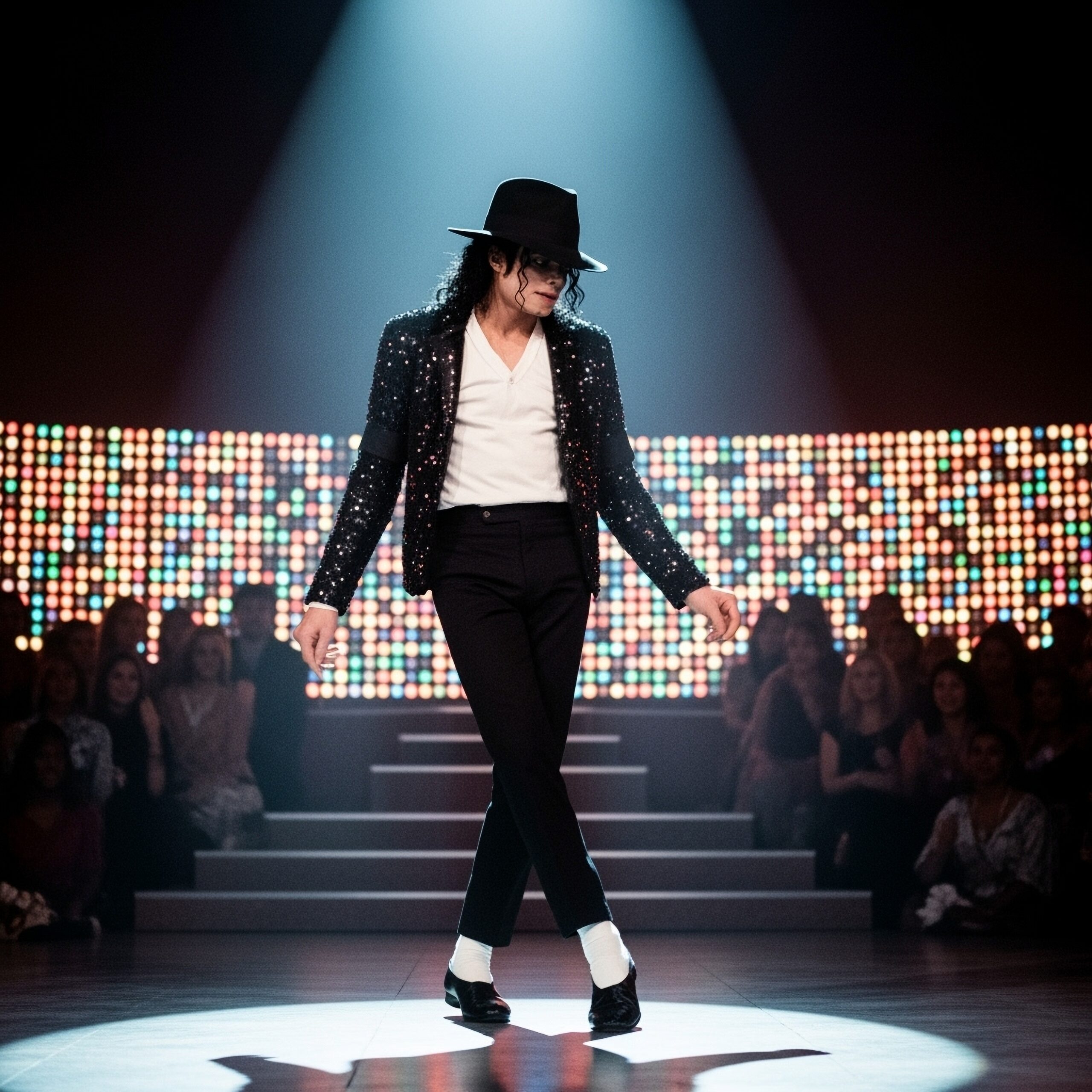 Michael Jackson moonwalking.