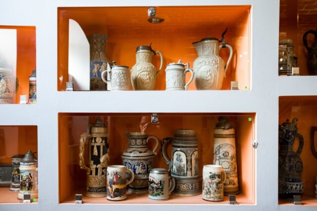 Collection of vintage German beer steins.