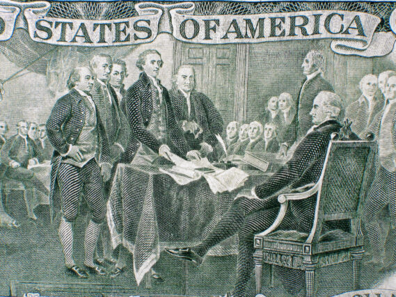 American two-dollar bill detail.