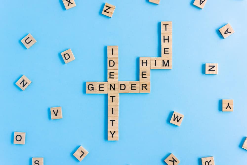 Words showing gender identity with scrabble tiles