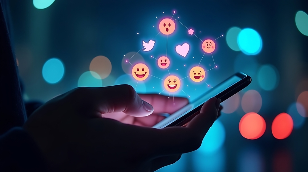 Typing on smartphone and using emojis