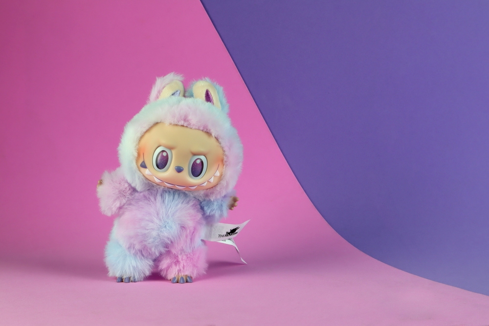 A two-colored labubu doll
