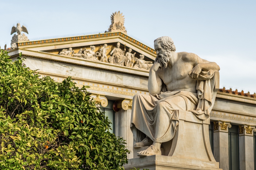 A marble statue of the ancient philosopher, socrates