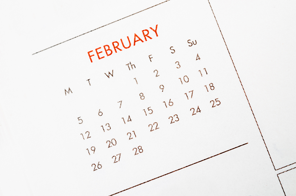 A calendar showing the month of February