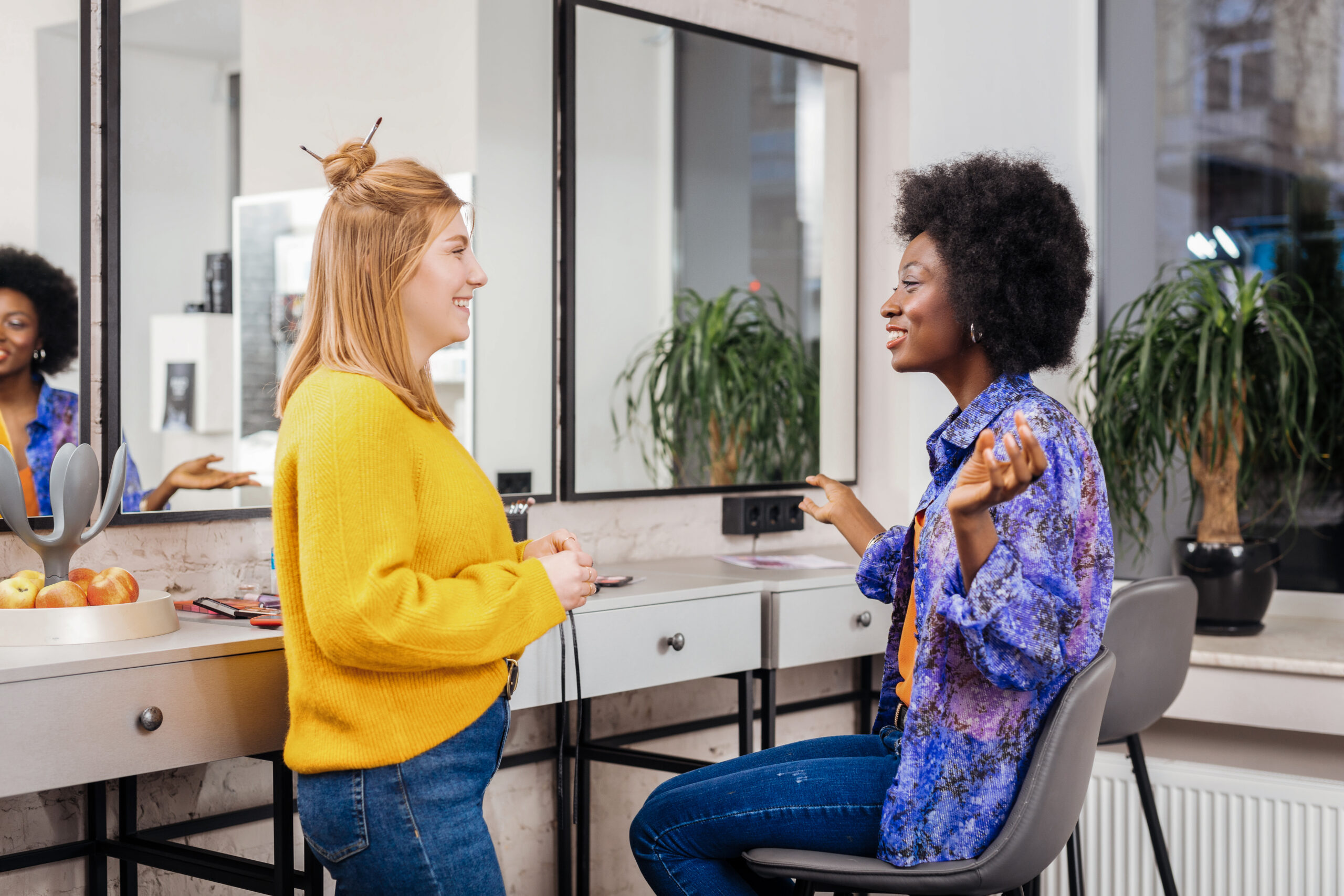 Two female friends having a conversation 