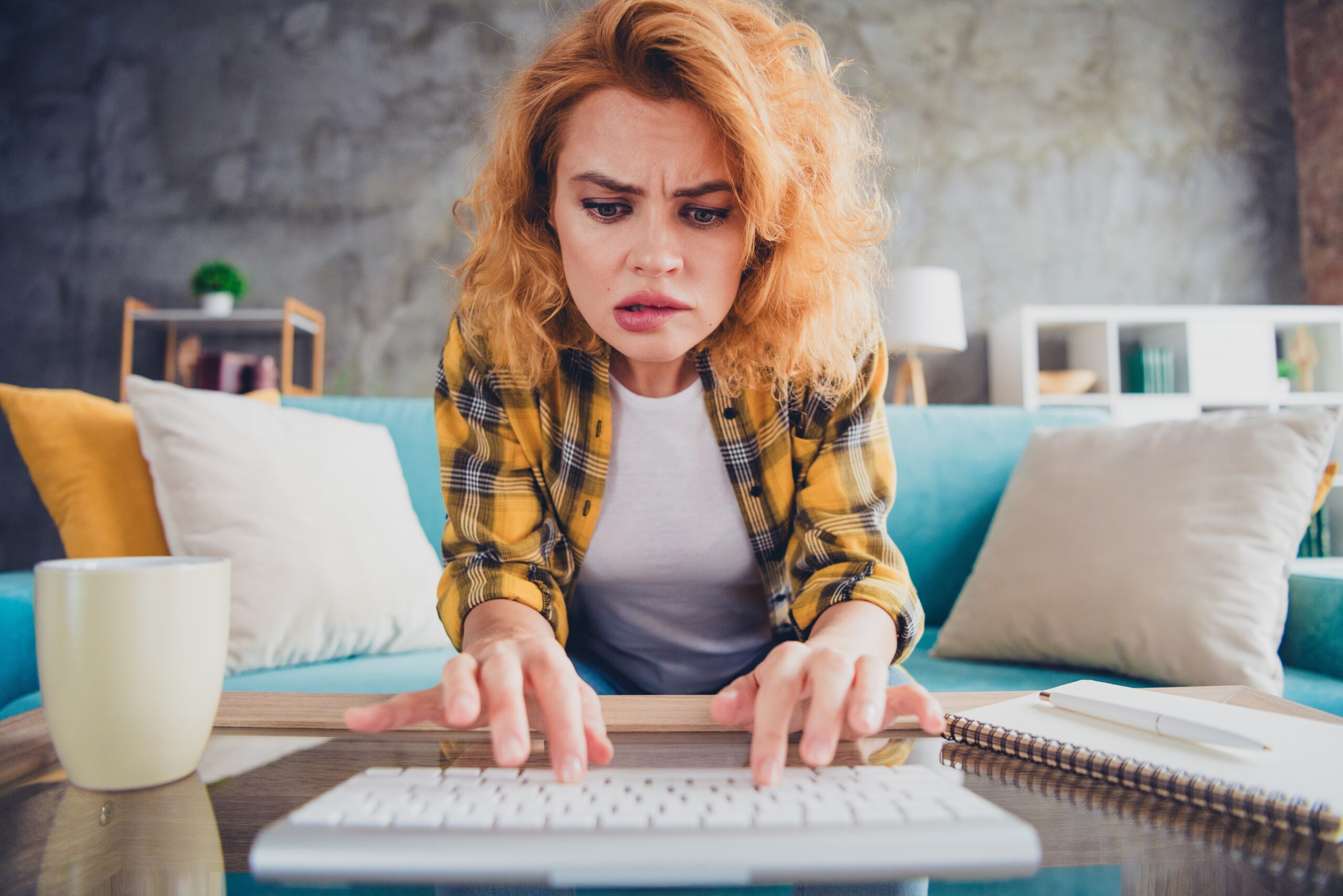 A woman researching the symptoms of her illness on the internet.