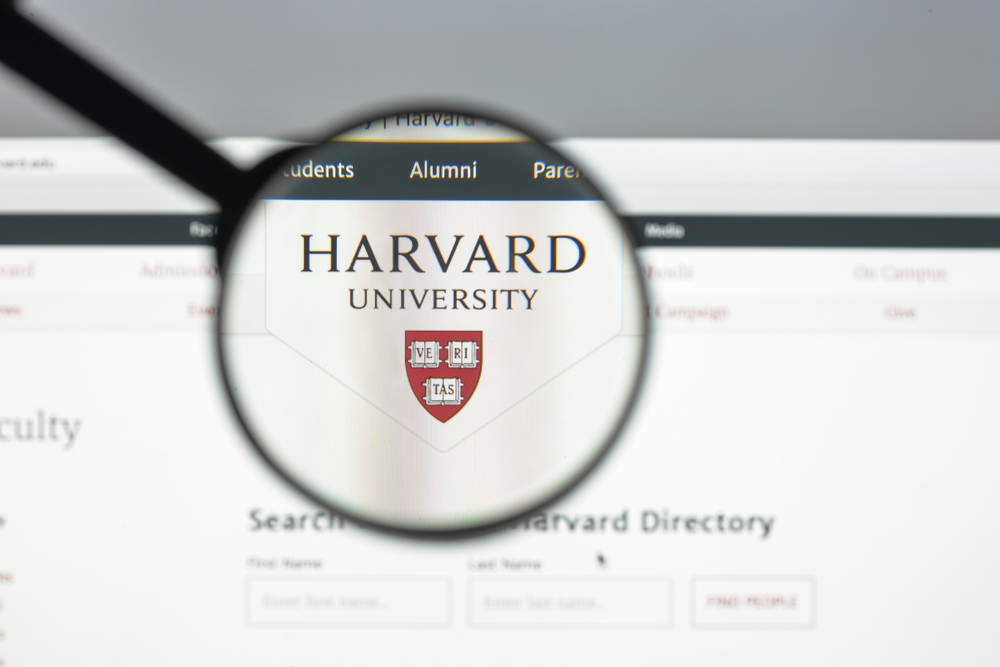 The Harvard University website's homepage.