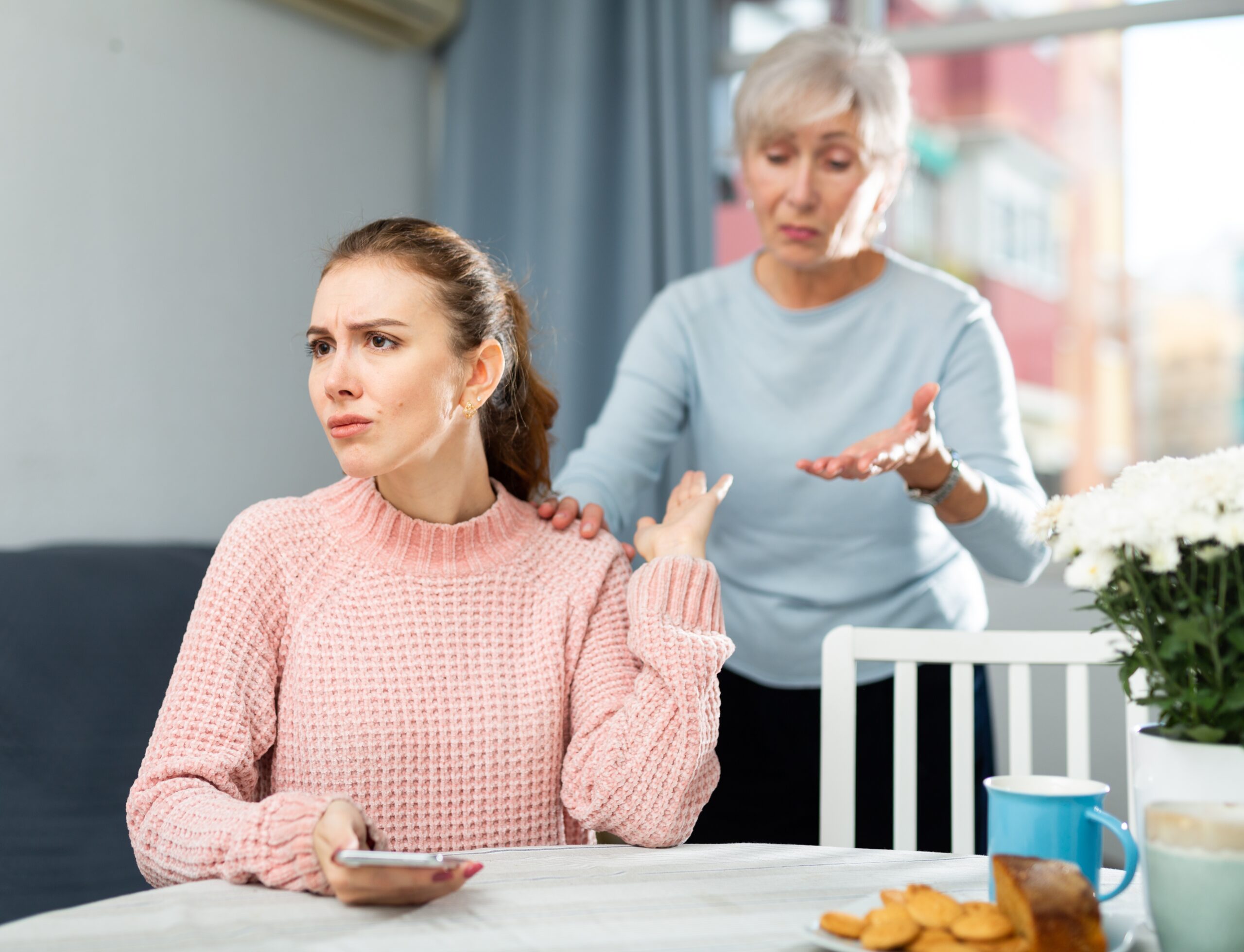 An adult daughter getting unwanted advice from her mother.