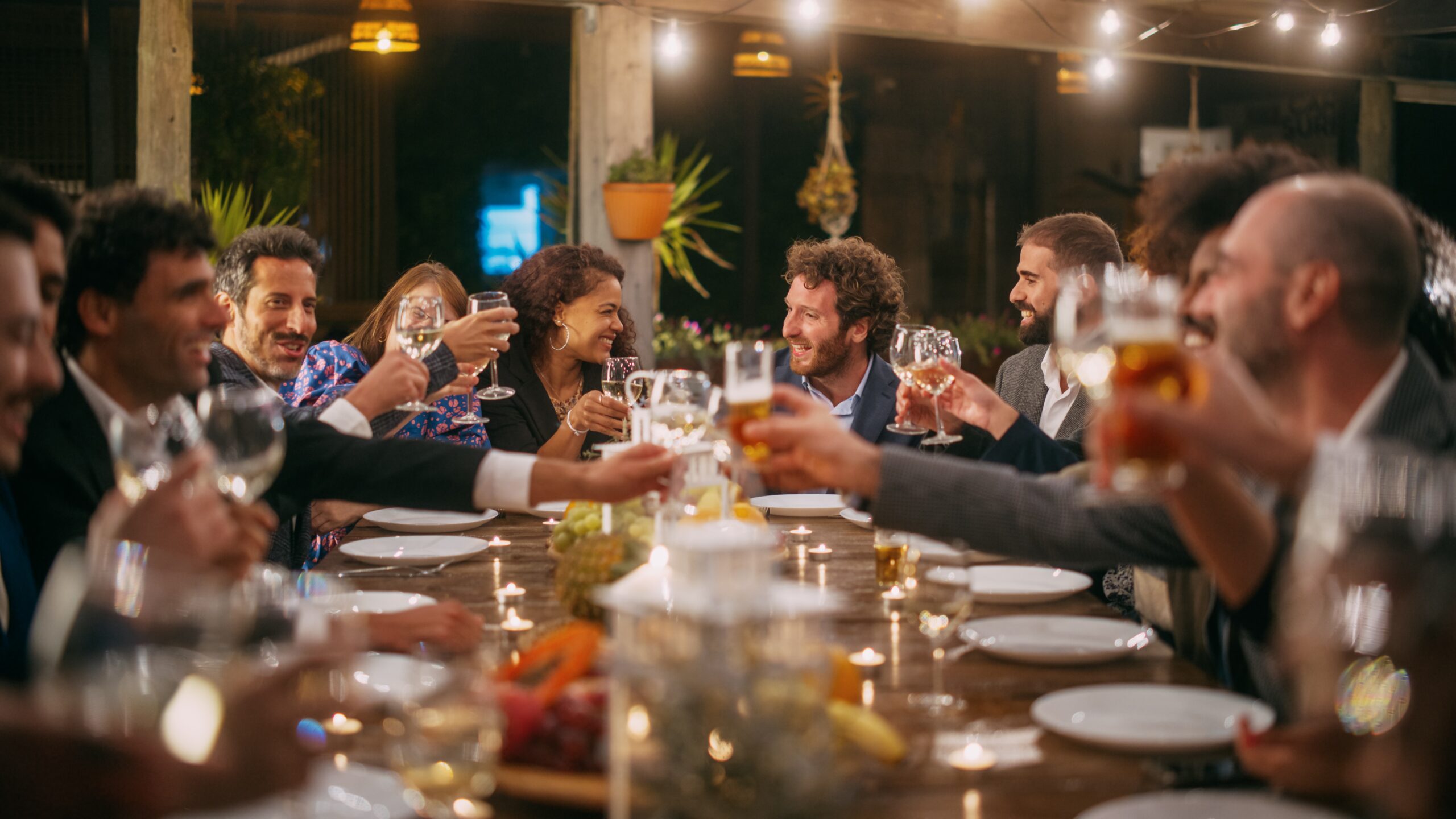 A group of friends enjoying a dinner party.