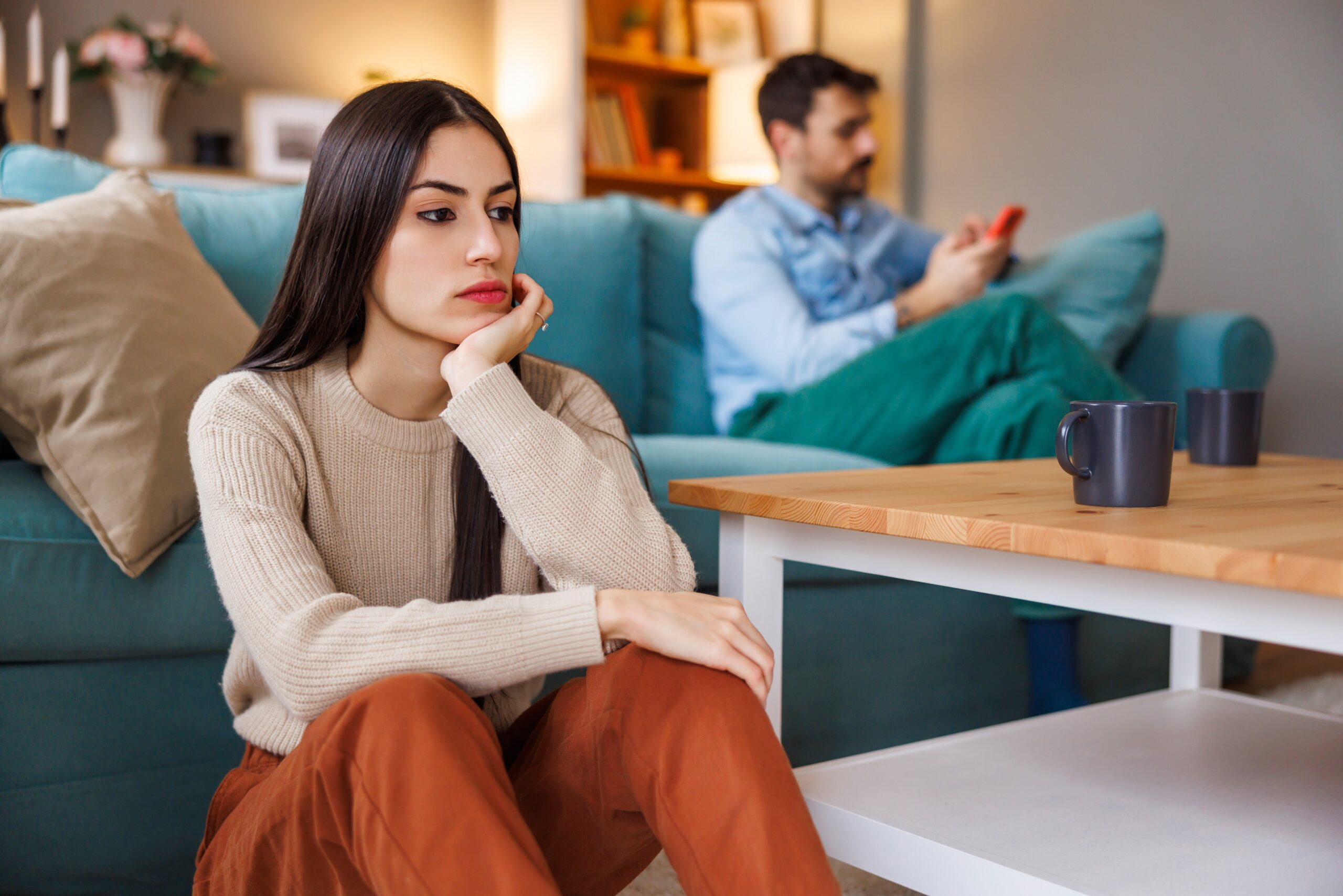 An unhappy woman disappointed by her boyfriend.