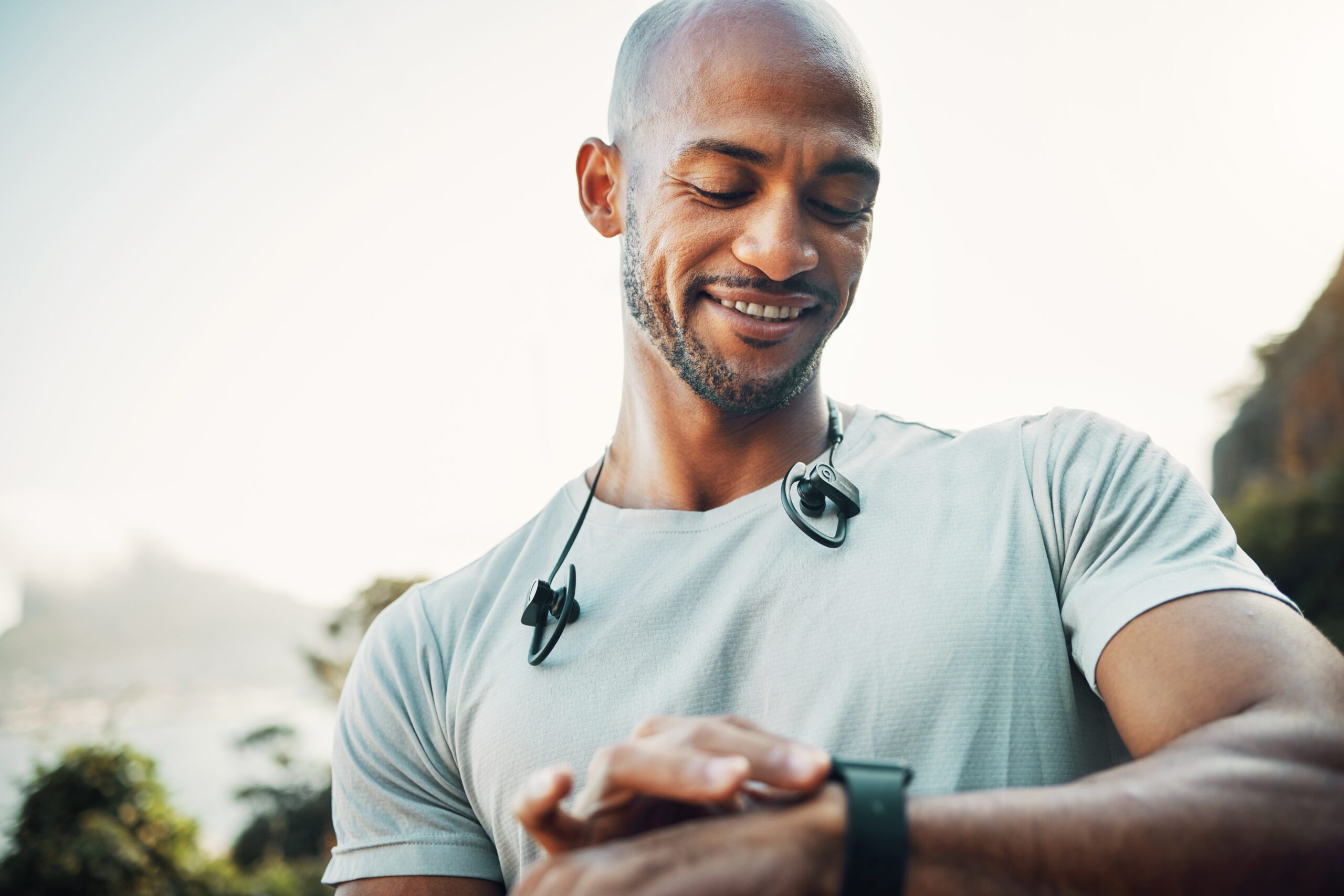A man enjoying a solo run outside.