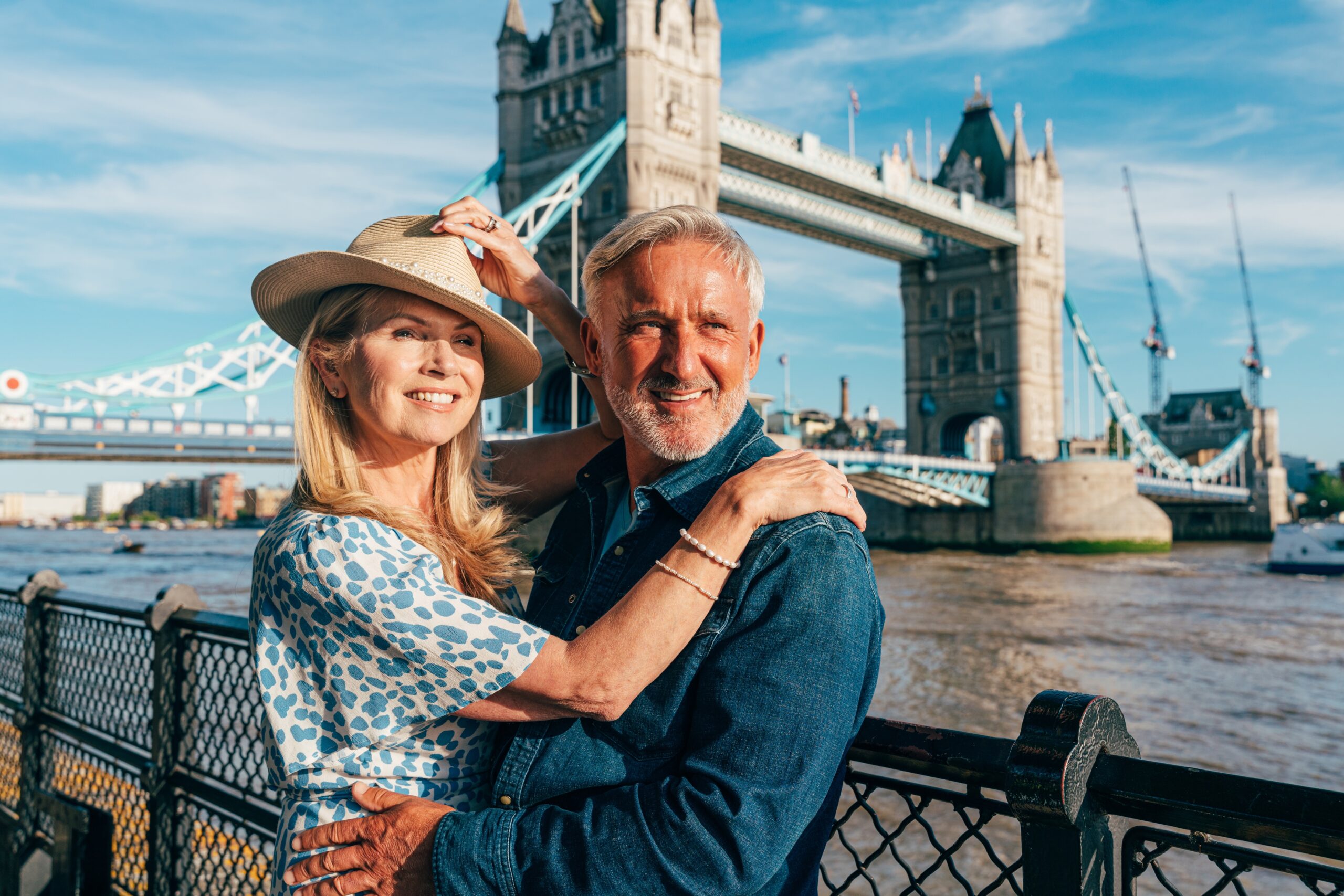 A retired senior couple spending time in London.