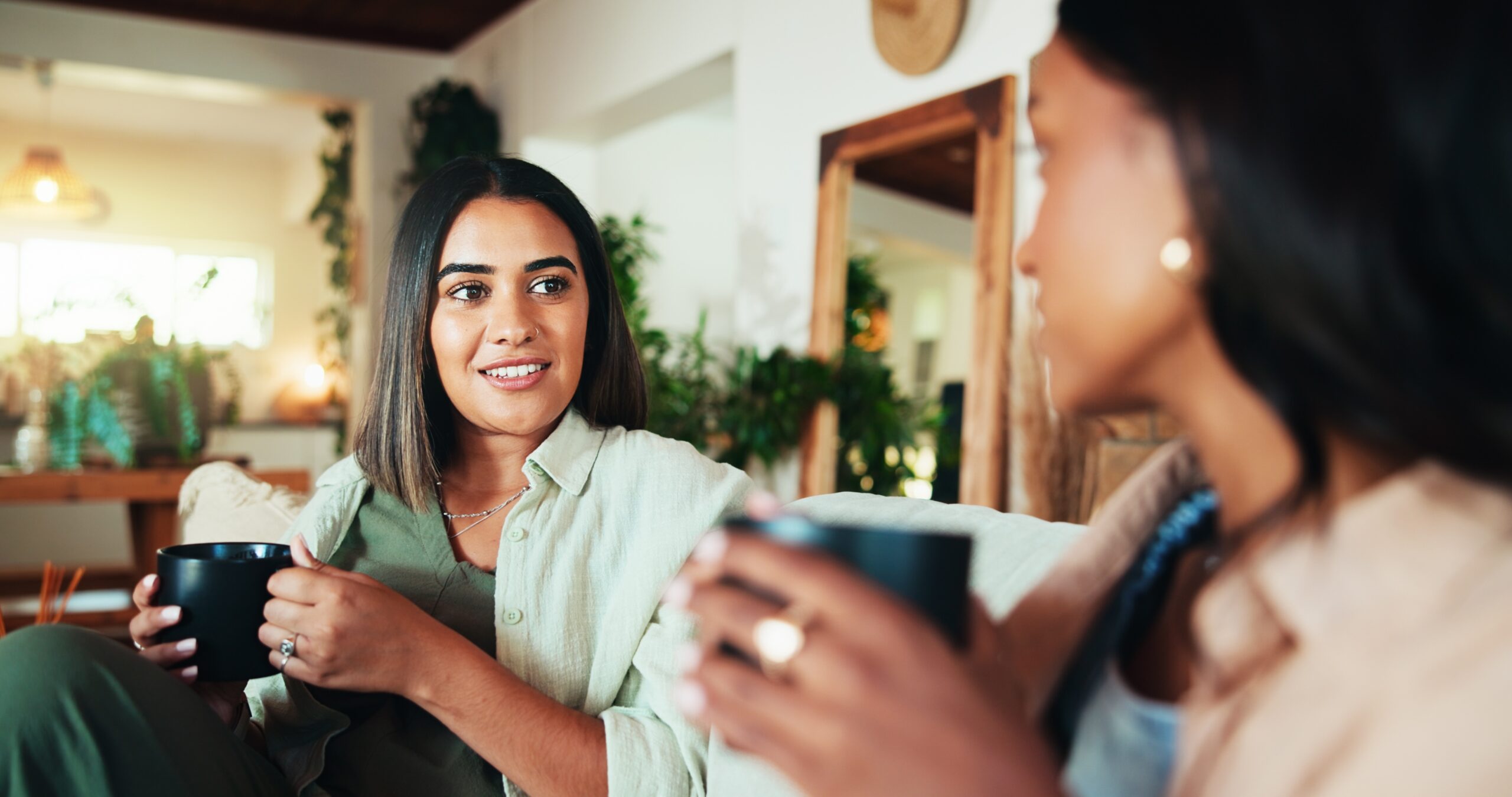 Woman chatting with a friend.