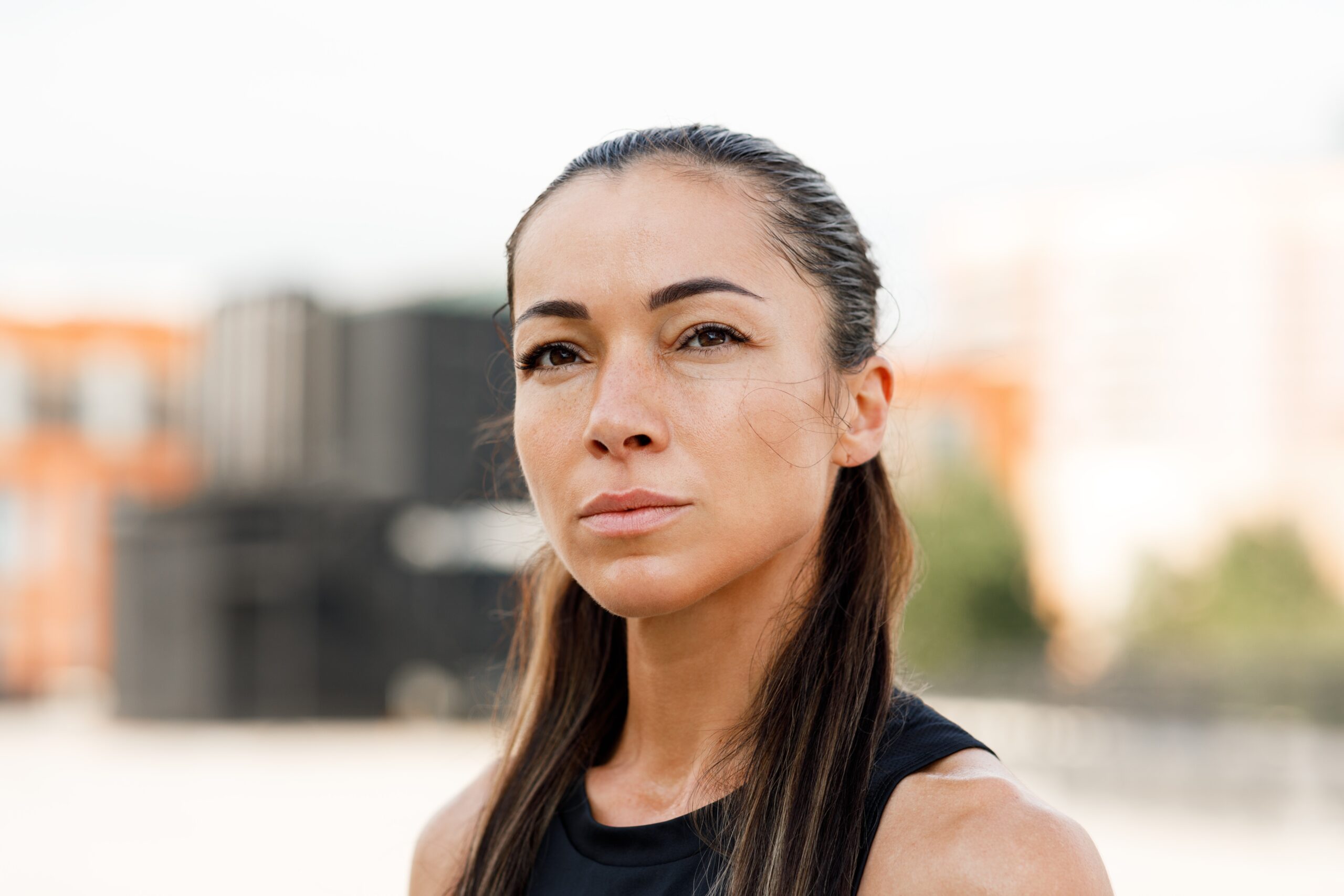 A confident looking woman after her workout.