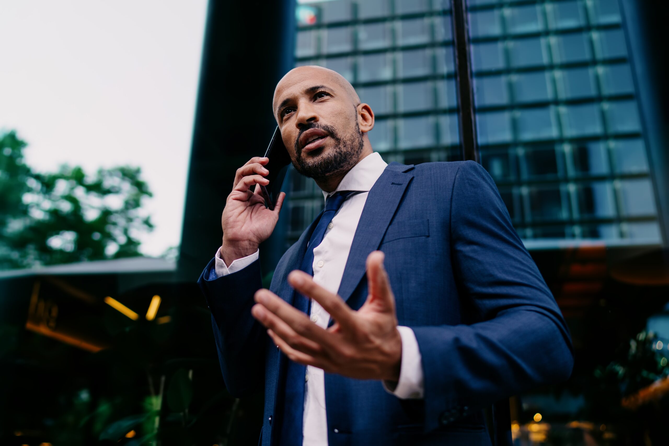 A confident businessman on his way to a meeting.
