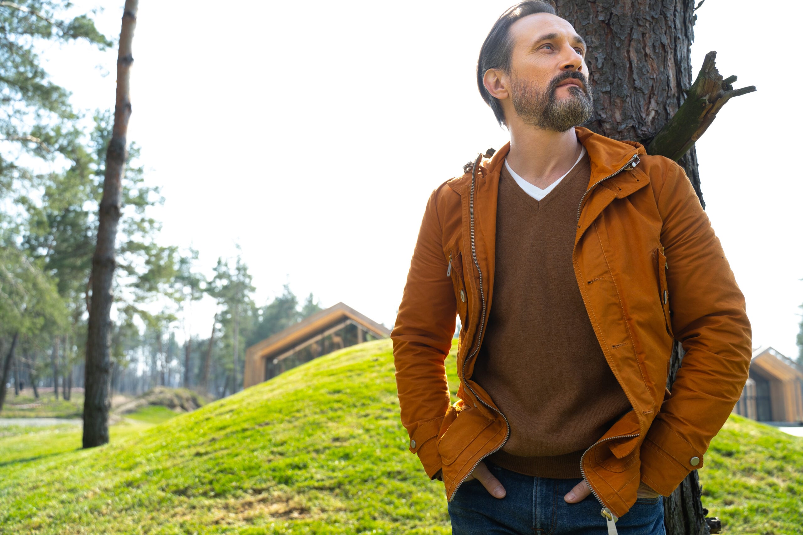 A man out on a solo walk in nature.
