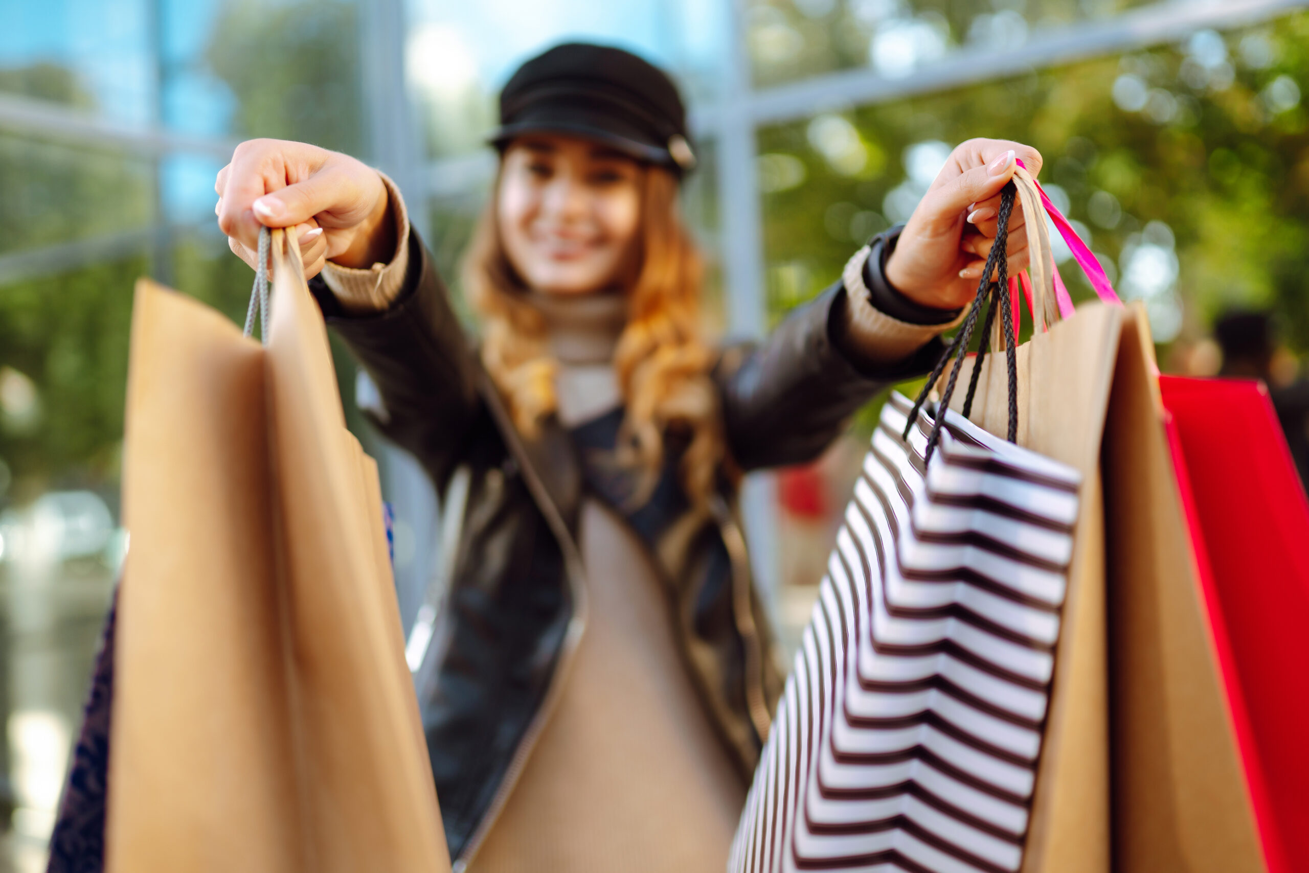 A woman who's just been on a shopping spree.