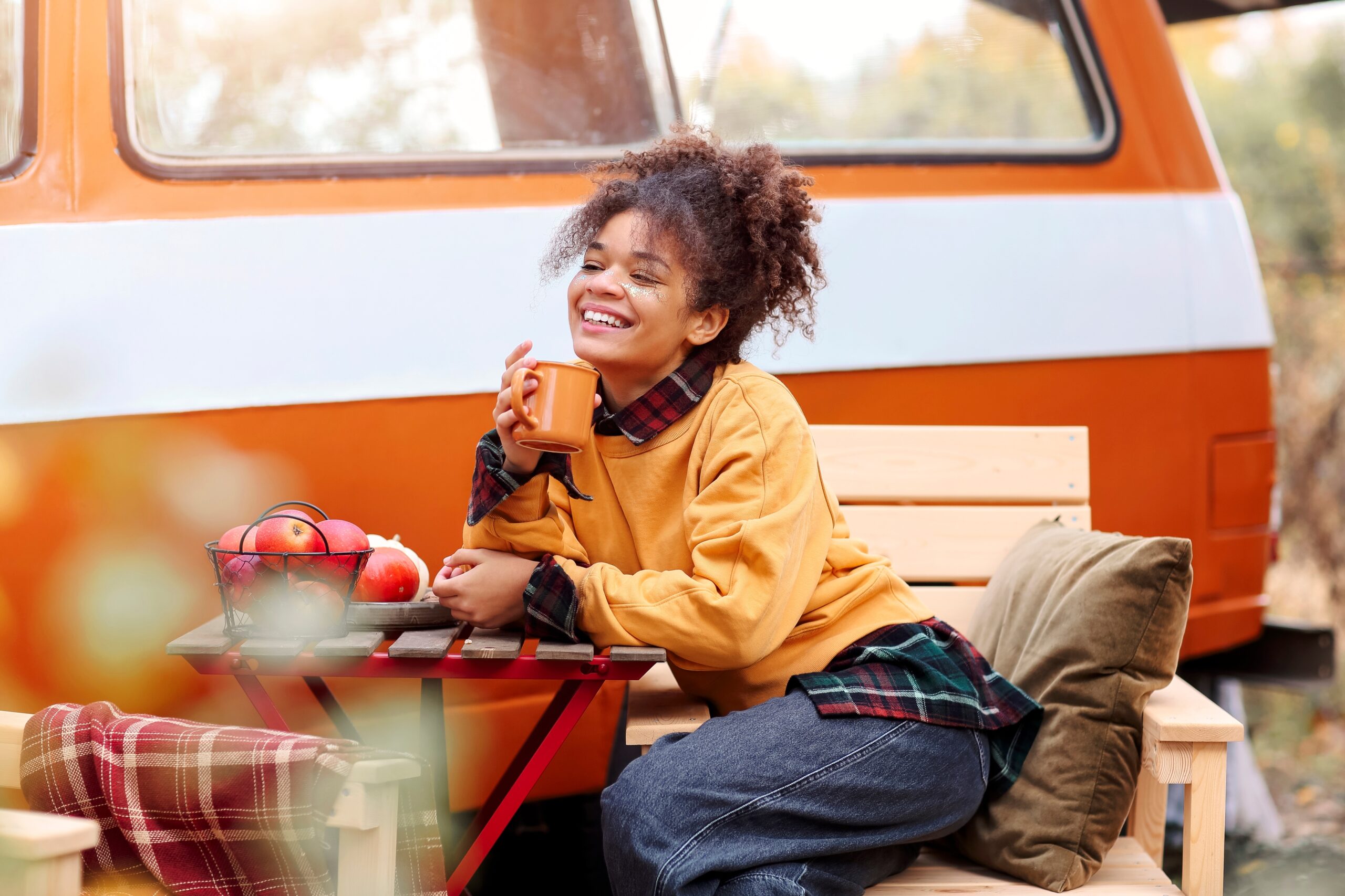 A young woman on a solo camping expedition.