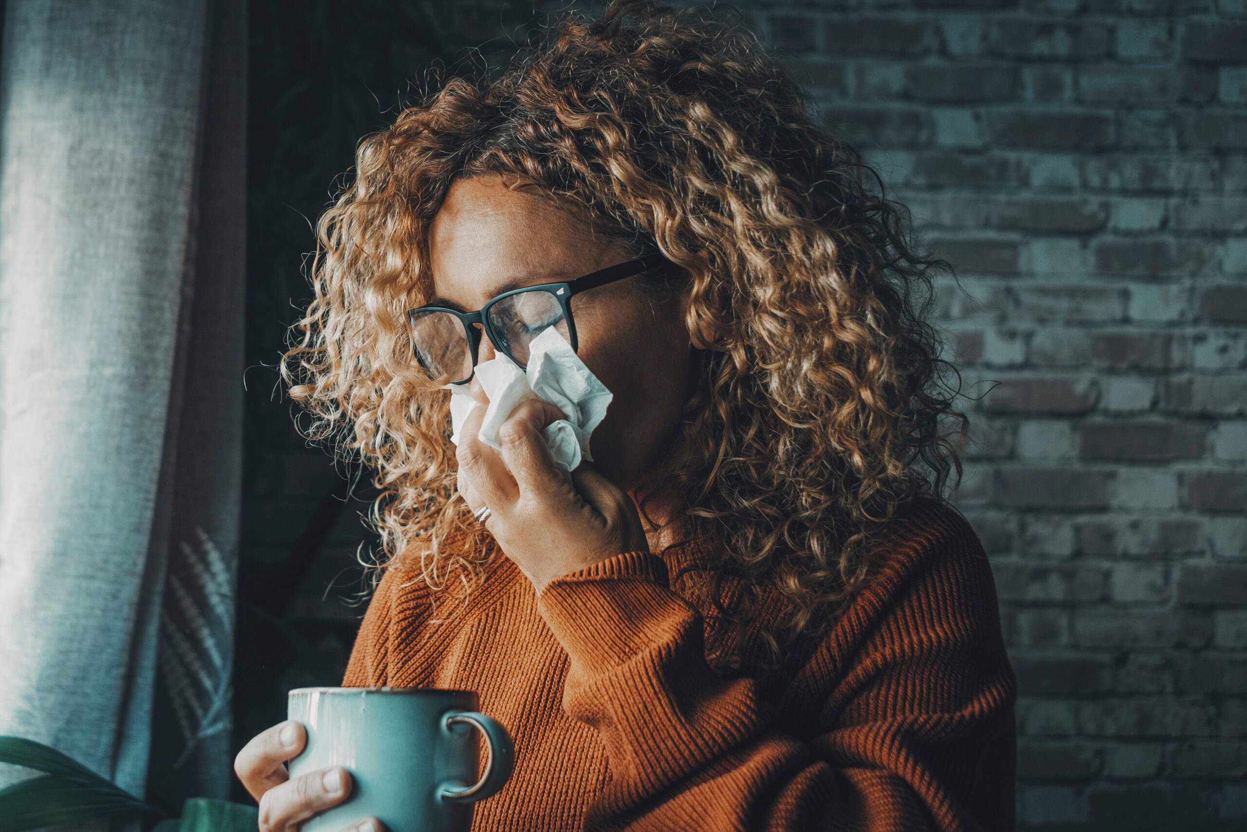 A woman suffering from the flu.