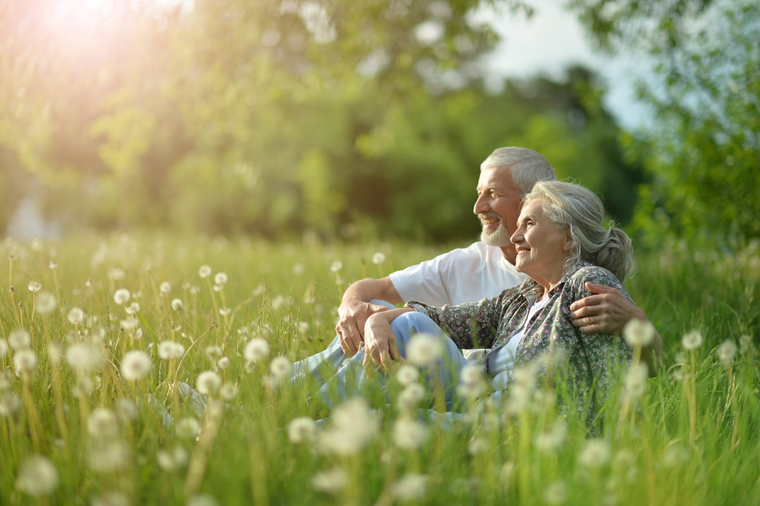 A senior couple on a nature walk.
