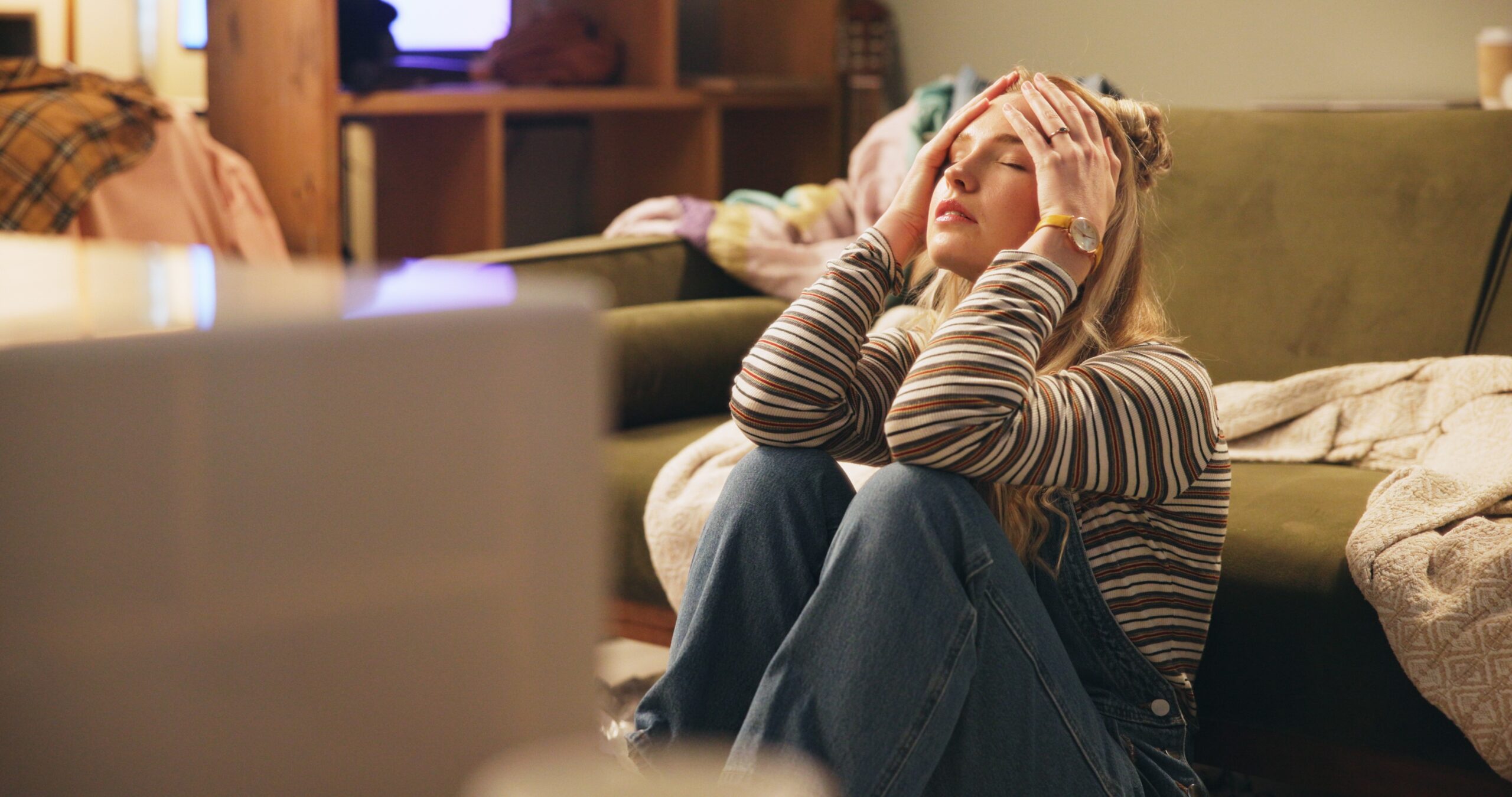 A woman feeling chaos during a move.
