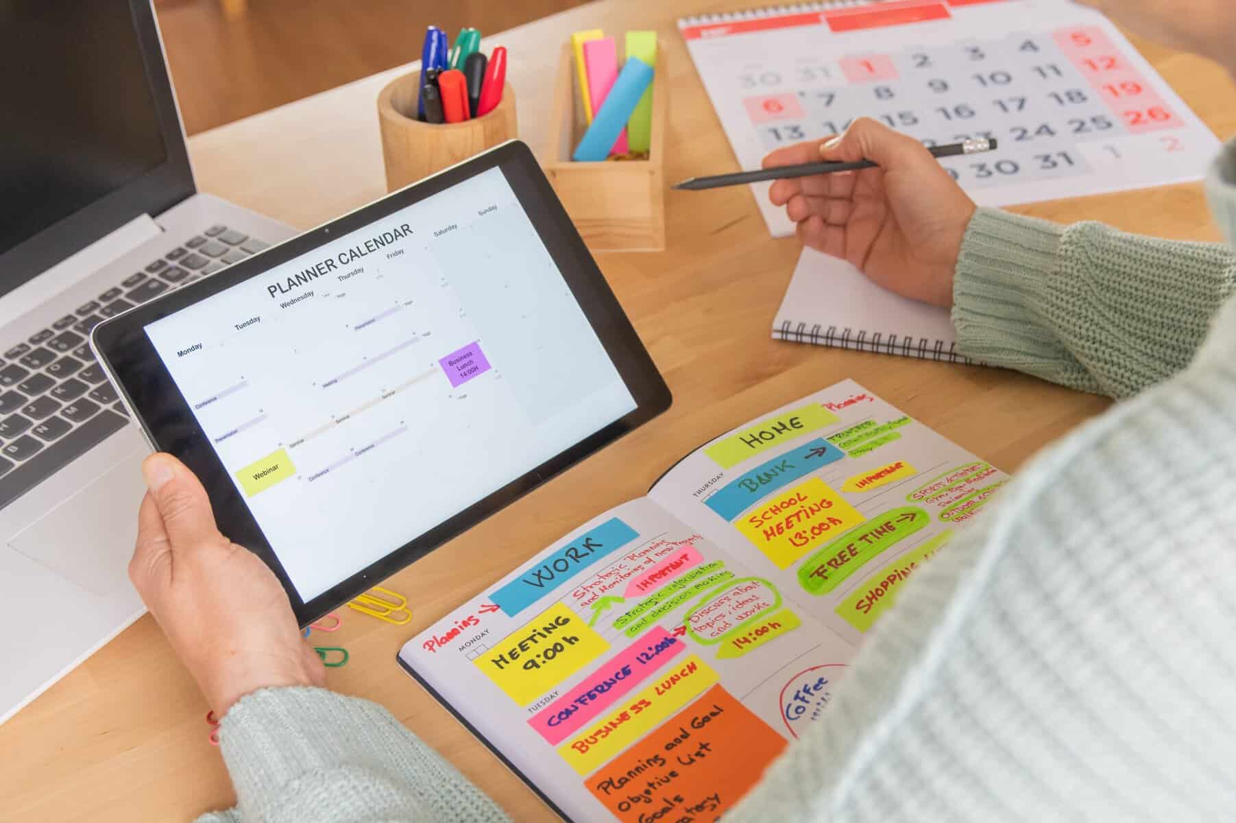 A woman managing the household calendar.