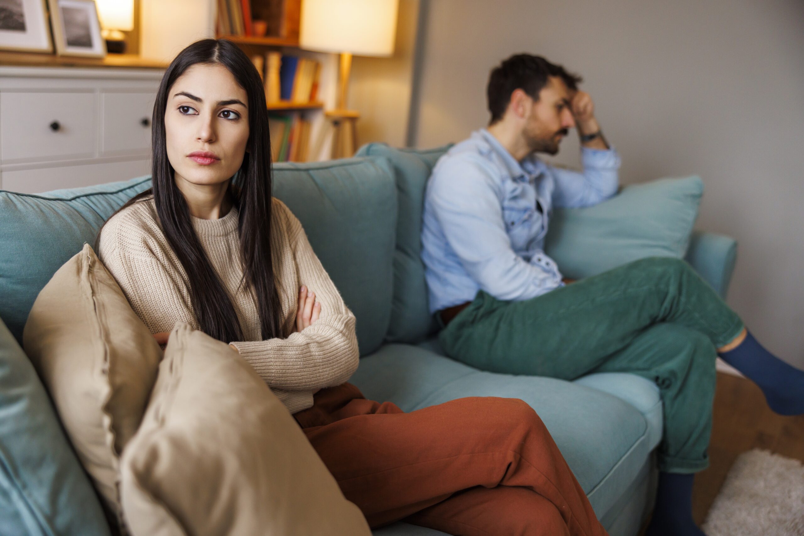 A couple in an argument at home.