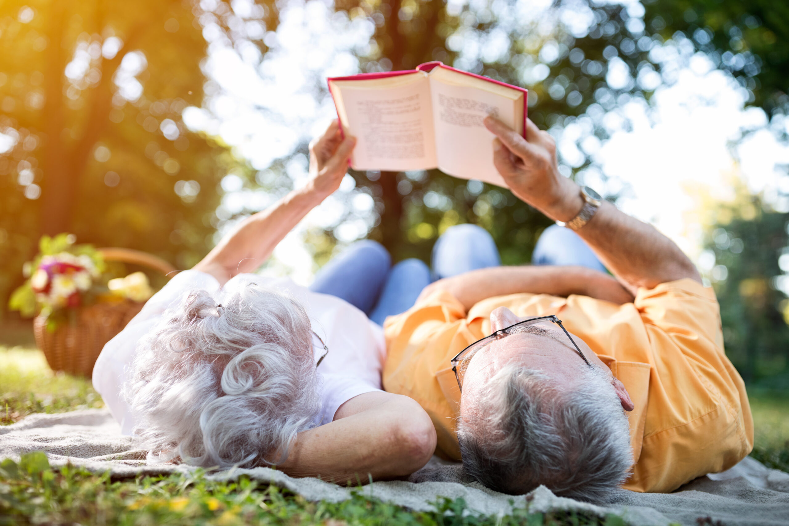 A senior couple enjoying a relaxing day at the park.