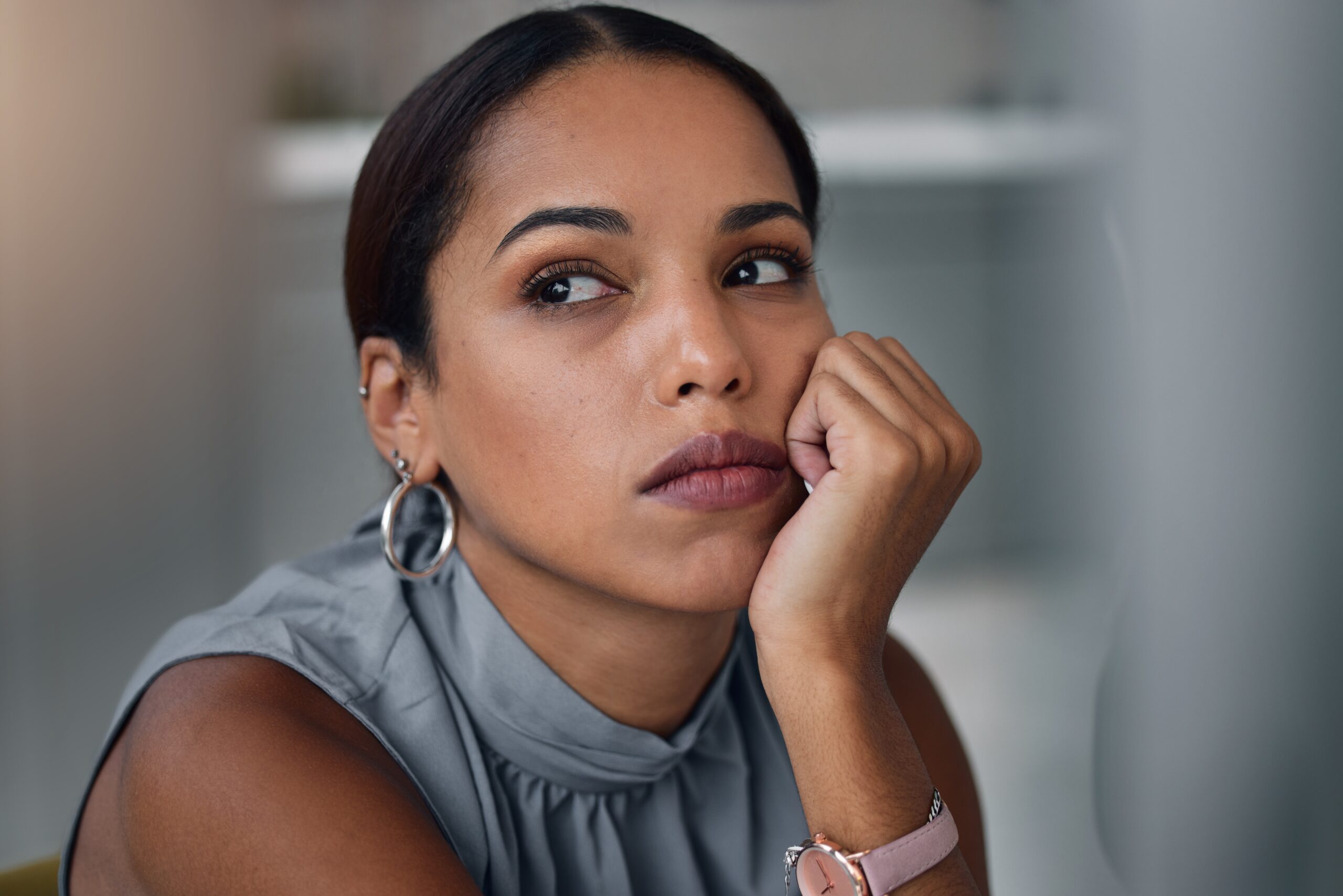 A slightly bored woman figuring out what she wants.