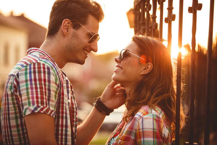 Cute couple about to kiss.
