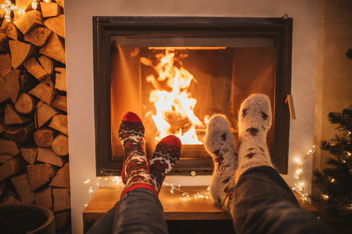 Winter day by the fireplace.