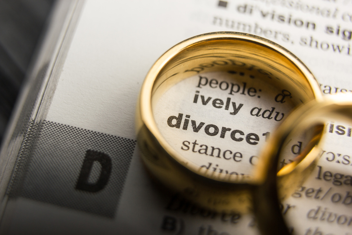 Divorce and separation concept with two gold wedding rings.