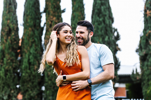 Young latin couple in love having fun and enjoying the beautiful nature in latin america