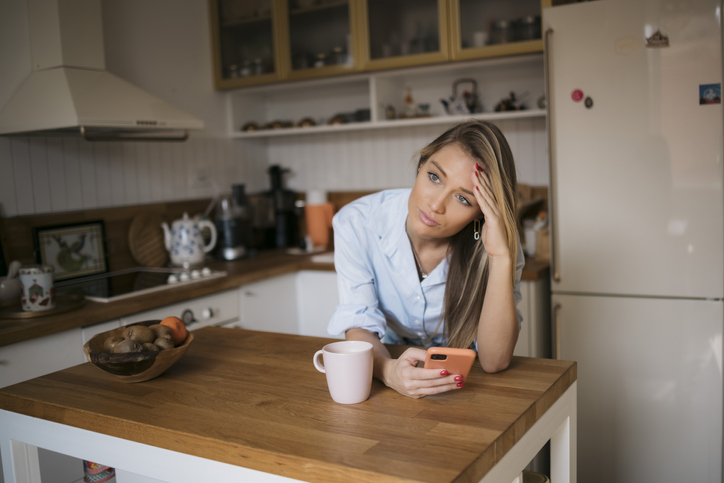 Woman looking worried, tired, stressed and sad. 