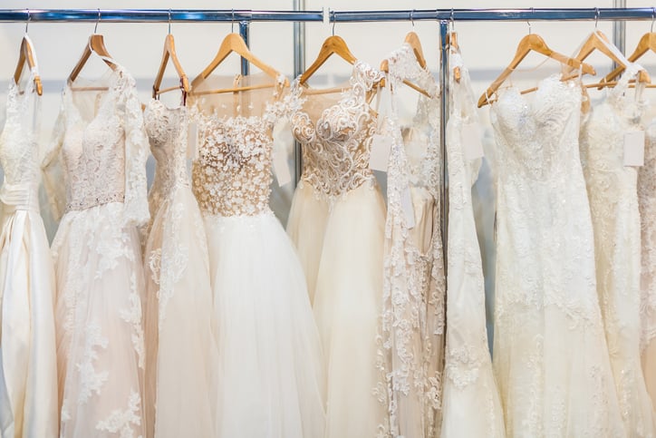 Wedding dresses hanging up