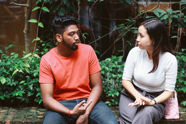 Friends talking on the break from work or study