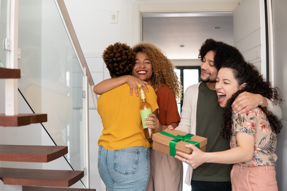A group of friends hugging each other