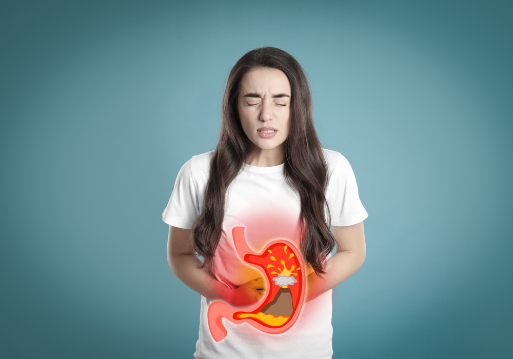 Woman with a stomach ache.