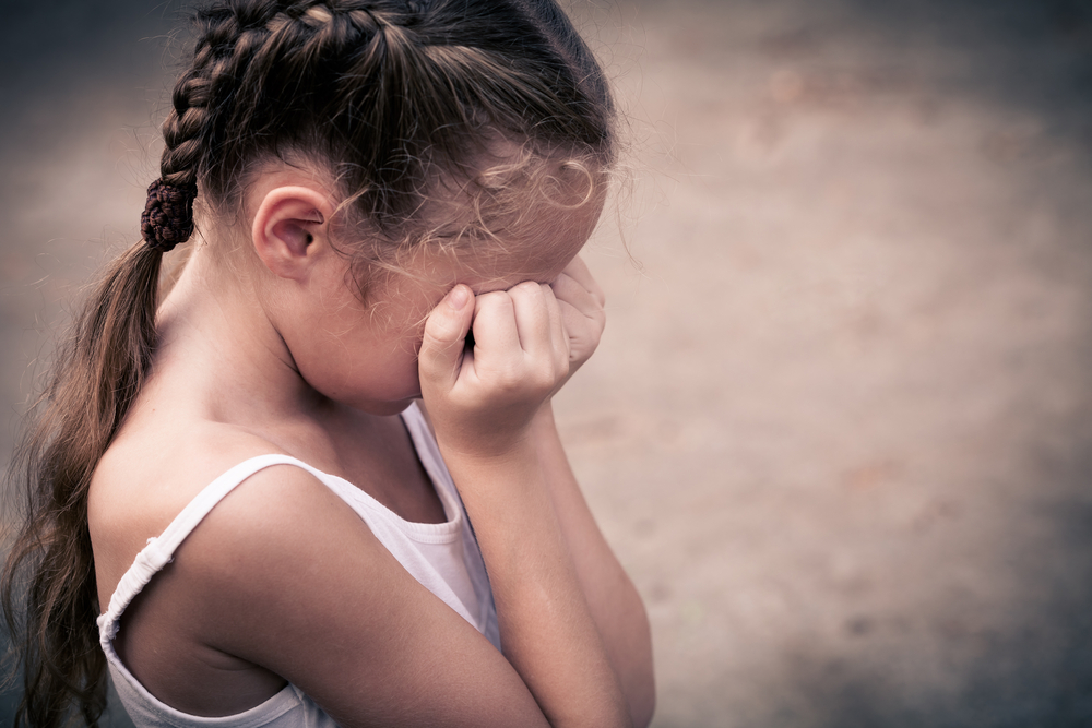 A little girl child crying