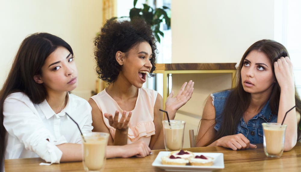 Annoying talkative friend is out with friends and her friends are tired of her talking