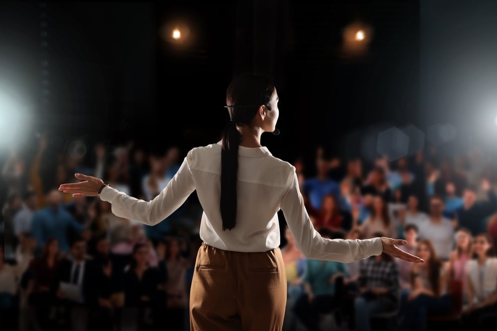 A woman on stage.