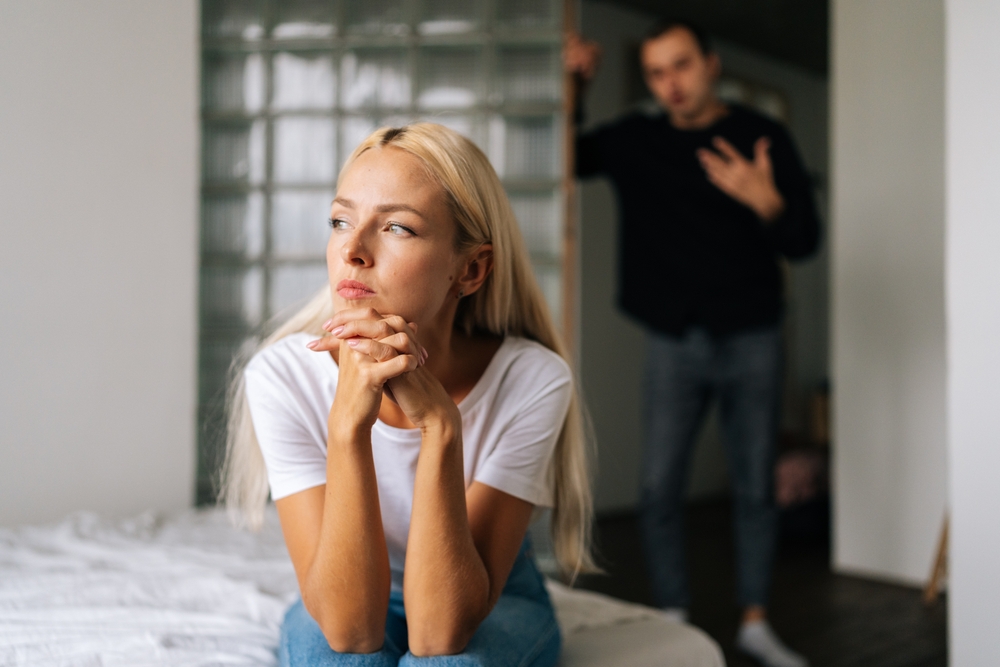 A sad woman staring into space