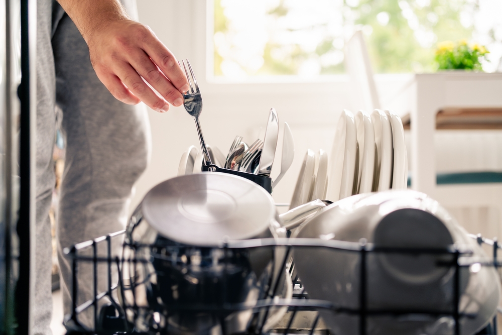 Dishes in the dishwasher.