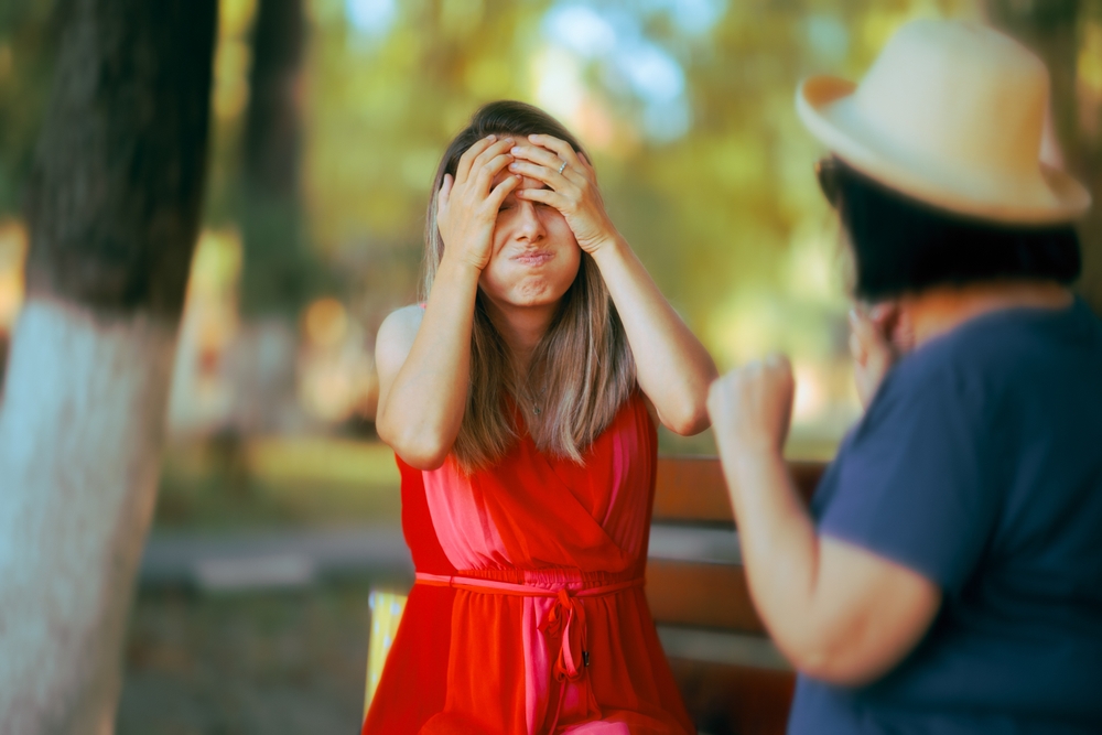 Exasperated daughter fighting with her mother