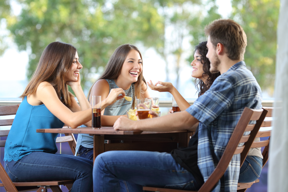 A group of four friends out and having fun