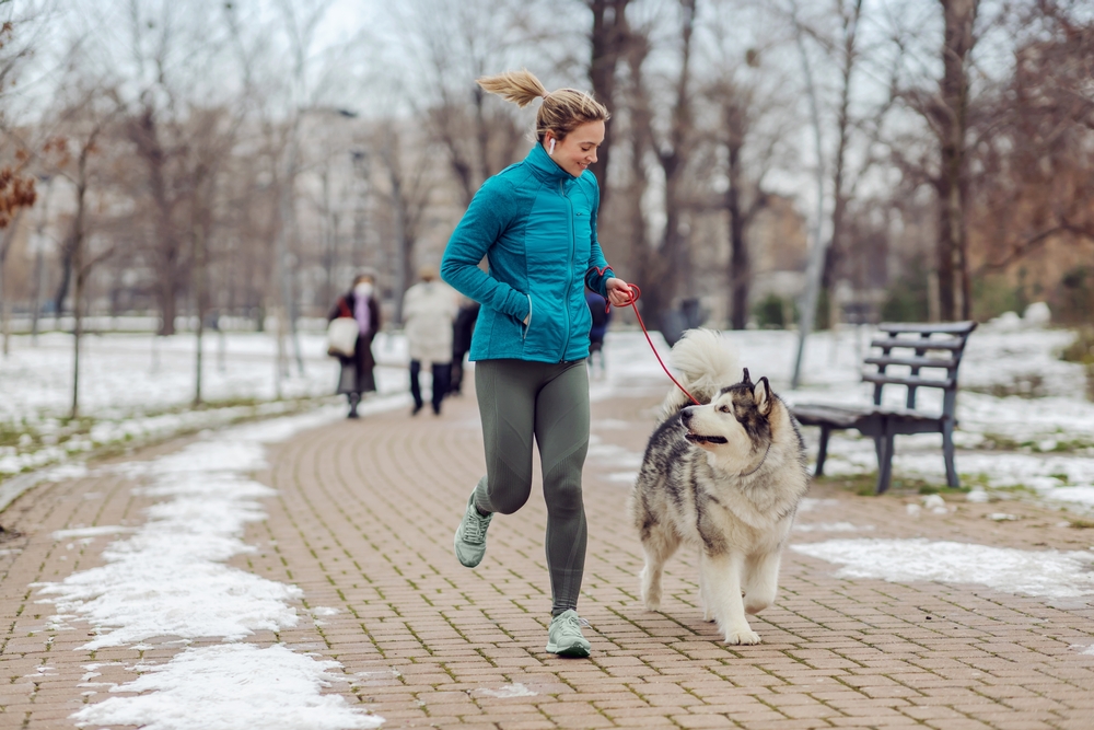 Woman jogging in the winter.