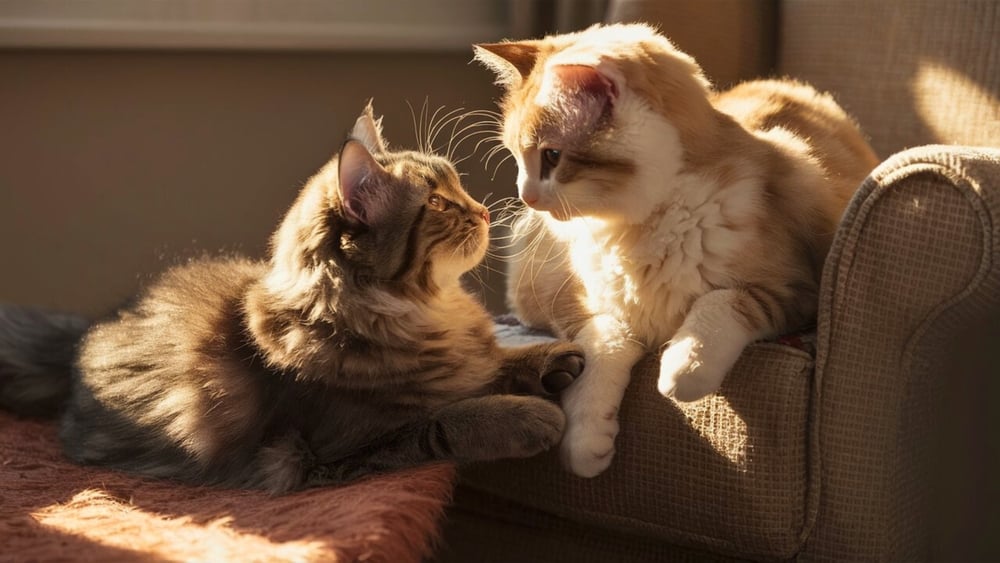 Two cute kittens playing.