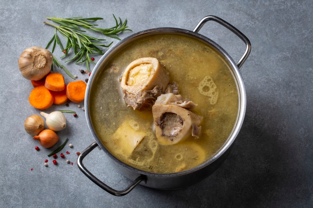 Soup in a pot.
