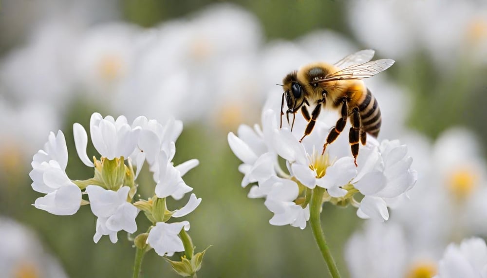 Bees sitting on wild flowers. 